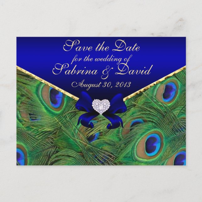 Faire-part BLEUE Peacock Enregistrer la date Carte postale Bl (Devant)