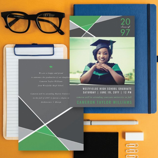 Faire-part Bloc de couleurs géométriques modernes vert diplôm (Créateur téléchargé)