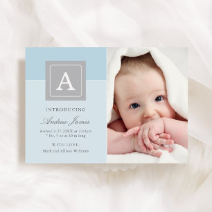 Faire-part Bloc Monogramme Élégant pour Naissance de Petit Ga