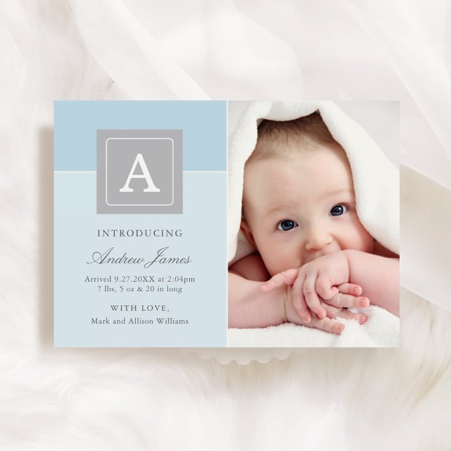 Faire-part Bloc Monogramme Élégant pour Naissance de Petit Ga (Créateur téléchargé)