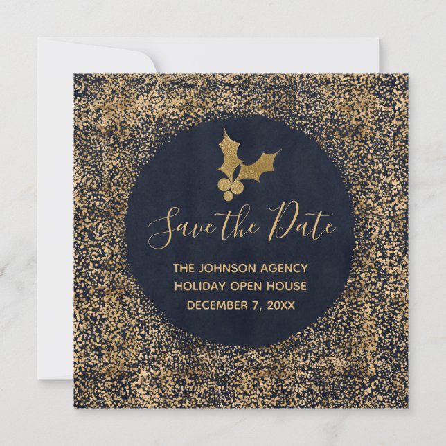 Faire-part Blue and Gold Enregistrer la date Business Holiday (Devant)