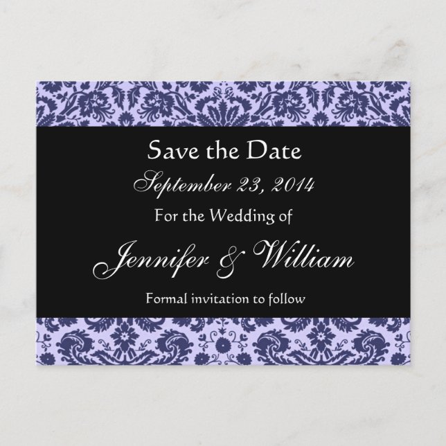 Faire-part Blue Damask Enregistrer la date Carte postale (Devant)