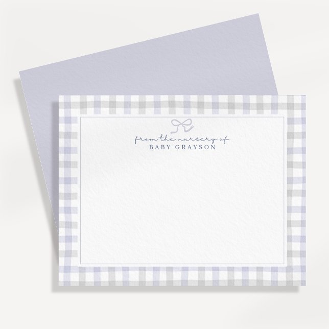 Faire-part Blue Gingham Baby Boy Nursery Note Card (Créateur téléchargé)