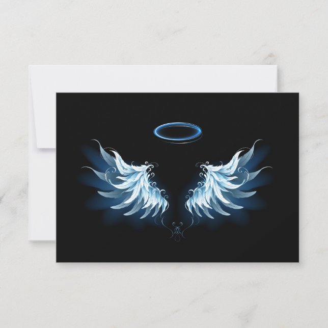 Faire-part Blue Glowing Angel Wings on black background (Devant)