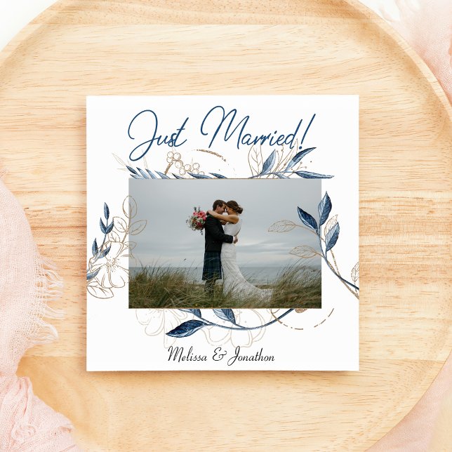 Faire-part Blue Gold Moderne Floral Mariage élégant (Créateur téléchargé)