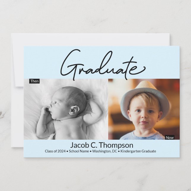 Faire-part Blue Kindergarten Graduate Once and Now Grad Photo (Devant)