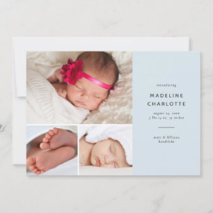 Faire-part Blue Modern Baby Boy Multi-Photo Birth