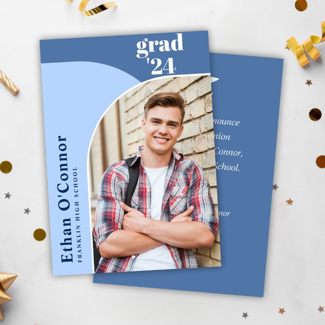 Faire-part Blue Modern Graduate Photo Lycée Diplôme (Blue Modern Arch Photo High School Graduation Announcement)