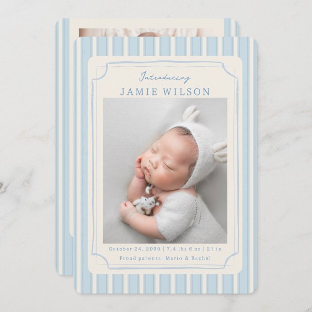 Faire-part Blue Newborn Birth Photo Collage Baby Boy  (Devant / Derrière)