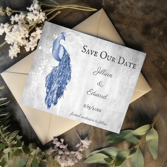 Faire-part Blue Peacock Enregistrer La Date Annonce (Blue Peacock Save the Date)
