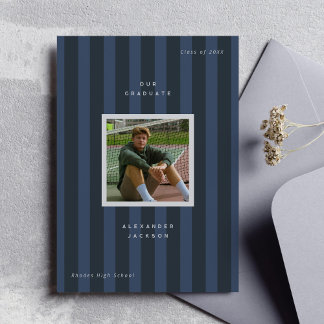 Faire-part Blue Sporty Stripes Graduation Photo 