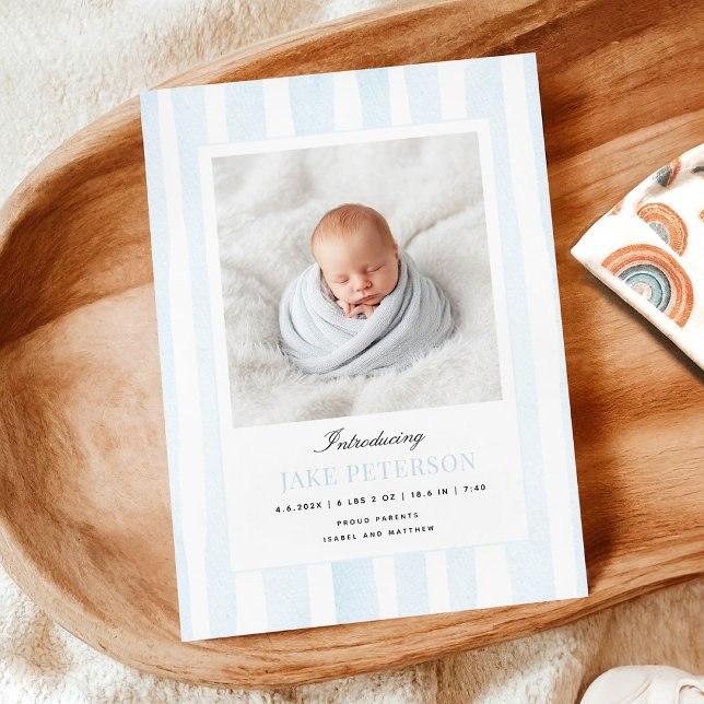 Faire-part Blue Stripes Photo Birth Announcement (Créateur téléchargé)