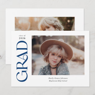 Faire-part Blue Trendy Serif Deux Photos Graduation