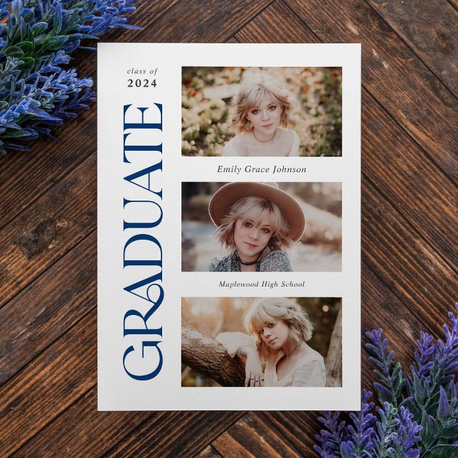 Faire-part Blue Trendy Serif Multiples Diplôme Photo (Créateur téléchargé)