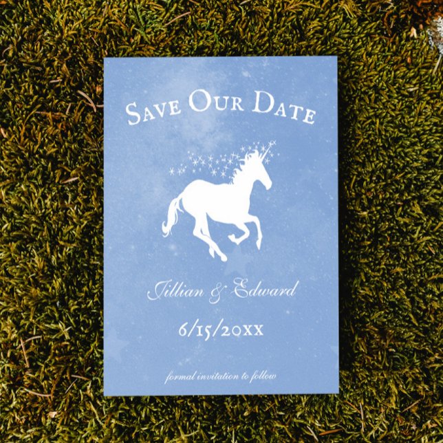 Faire-part Blue Unicorn Enregistrer La Date Annonce (Blue Unicorn Save the Date Wedding Announcement)