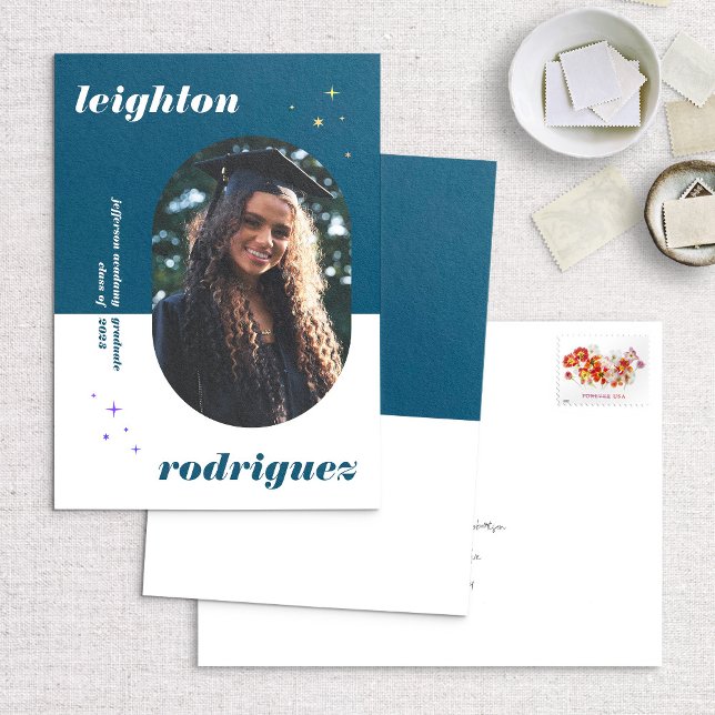 Faire-part Blue Unique Rounded Photo Graduation Announcement (Créateur téléchargé)