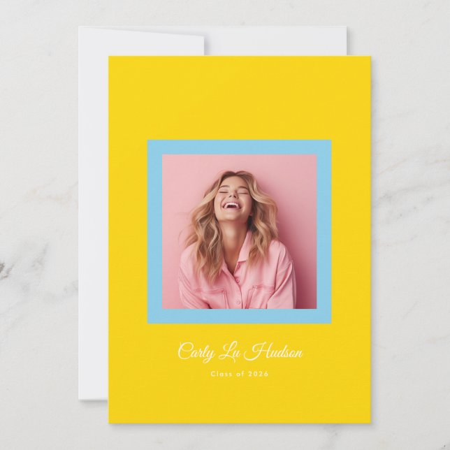 Faire-part Blue Yellow Bold Minimal High School Photo Grad (Devant)