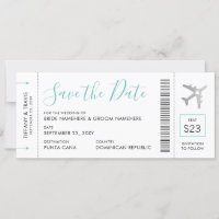 Boarding Pass Ticket Save the Date Silver Plane