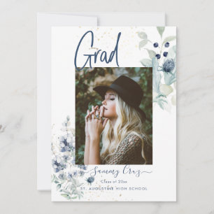 Faire-part Boho Aquarelle Fleurs de coton Graduation