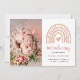 Faire-part Boho Arc-en-ciel rose Coeur Photo bébé fille migno