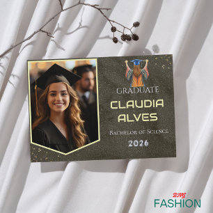 Faire-part Boho Black & Gold Vintage Avec Diplôme Photo