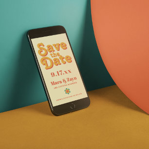 Faire-part Boho Chic 70's Retro Enregistrer la date