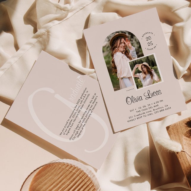 Faire-part Boho Chic Arch Photo Script Superposition Graduati (Créateur téléchargé)