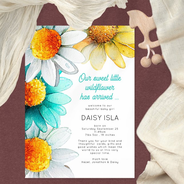 Faire-part Boho Chic Daisies Fleur sauvage Merci naissance (Créateur téléchargé)