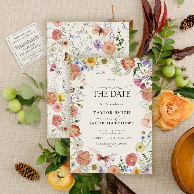 Faire-part Boho Chic de Fleur Sauvage Pressée Mode (Créateur téléchargé)