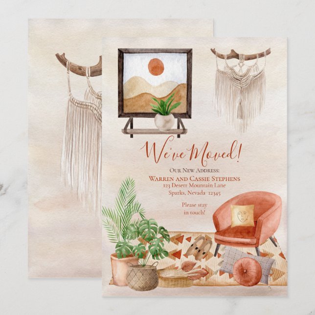 Faire-part Boho Chic Home Scène Macrame Moving (Devant / Derrière)