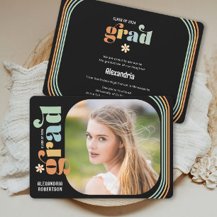 Faire-part Boho Daisy Rétro Texte de la photo Graduation