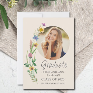 Faire-part Boho Fleur sauvage Girl Photo Lycée Graduation