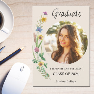 Faire-part Boho Fleur sauvage Photo Girl College Graduation