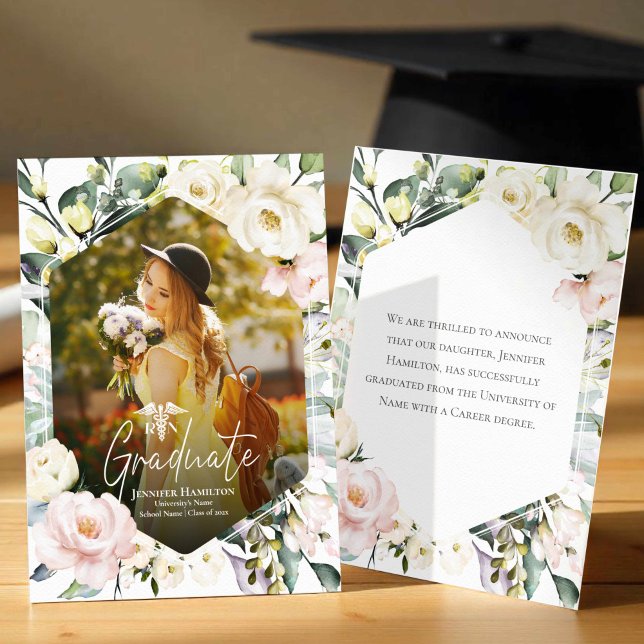Faire-part Boho Floral Frame Photo Graduation Médicale (Créateur téléchargé)