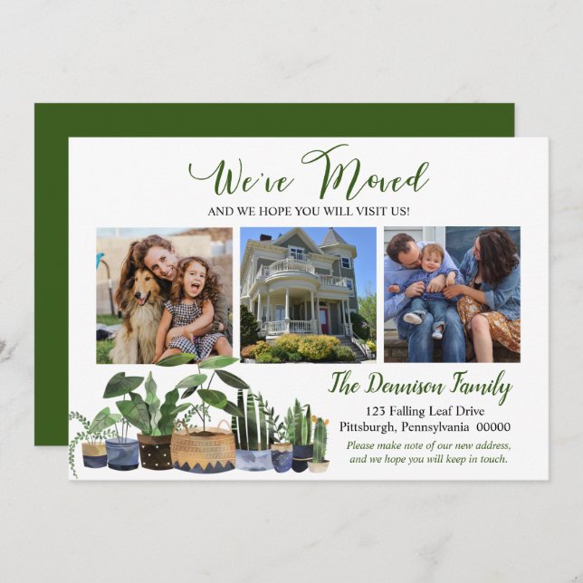 Faire-part Boho Houseplants Nous avons déménagé Photo Déménag (Devant / Derrière)