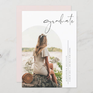 Faire-part Boho Minimaliste Calligraphie Arch Photo Graduatio