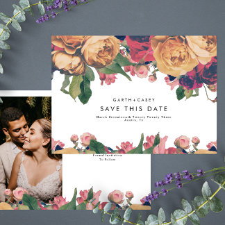 Faire-part Boho Moderne Roses Vintages Photo Enregistrer la d