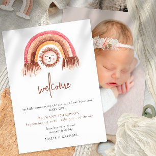 Faire-part Boho Rainbow Lion Welcome Baby