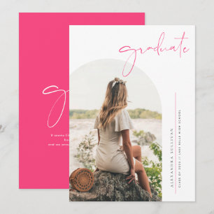 Faire-part Boho Rose Clair Minimaliste Arche Photo Diplômé