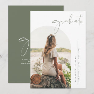 Faire-part Boho Taupe Vert Minimaliste Arche Photo Graduation