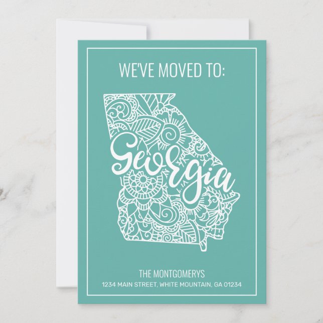 Faire-part Boho Turquoise Floral Mandala Georgia State Moving (Devant)