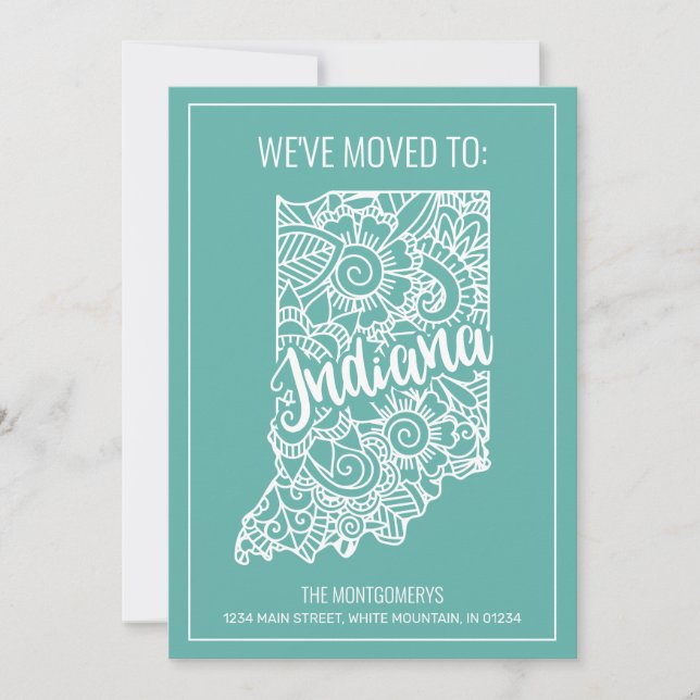Faire-part Boho Turquoise Floral Mandala Indiana State Moving (Devant)