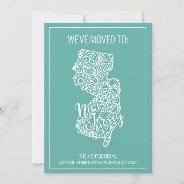 Faire-part Boho Turquoise Floral Mandala New Jersey State Mov (Devant)