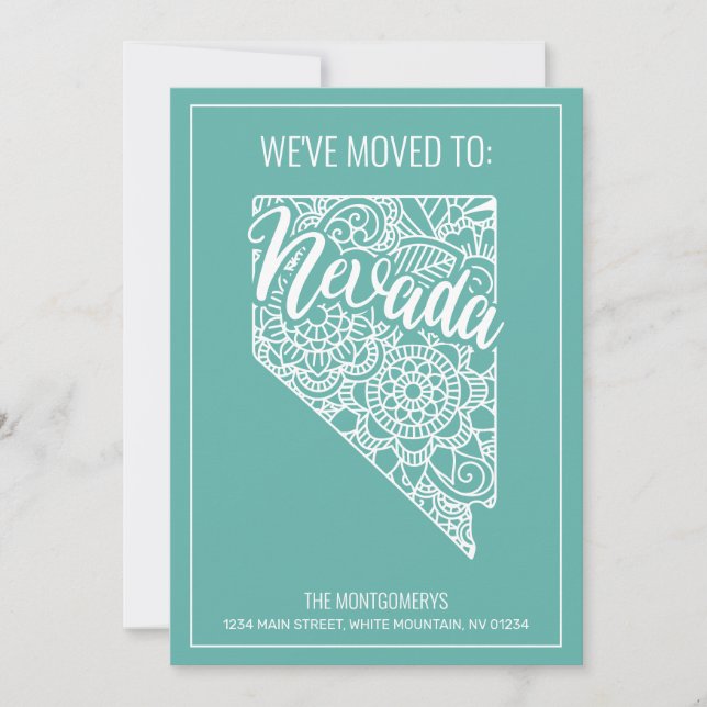 Faire-part Boho Turquoise Floral Nevada State Moving (Devant)