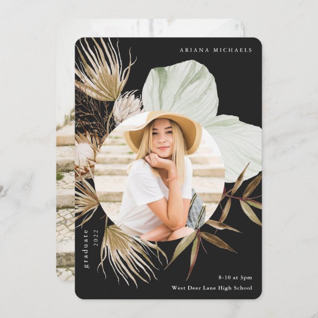 Faire-part Boho Wreath Deux Diplômes Photo (Devant / Derrière)