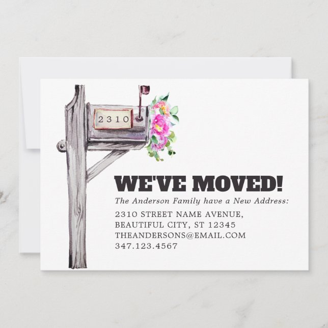 Faire-part Boite aux lettres moderne aquarelle florale Nouvel (Devant)