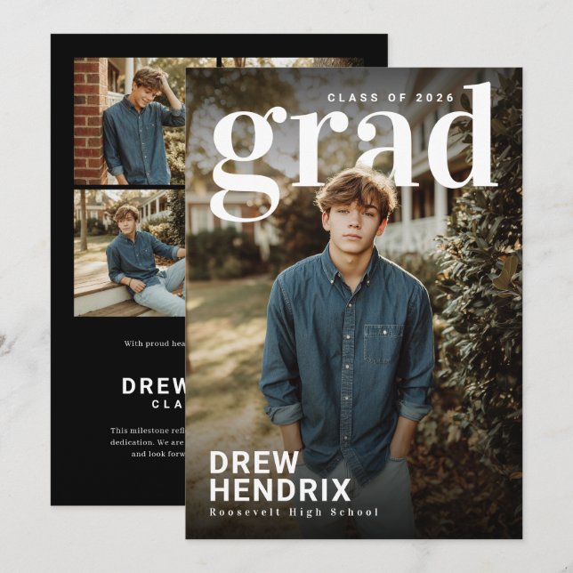 Faire-part Bold Grad PhotoPop Graduation Announcement (Devant / Derrière)