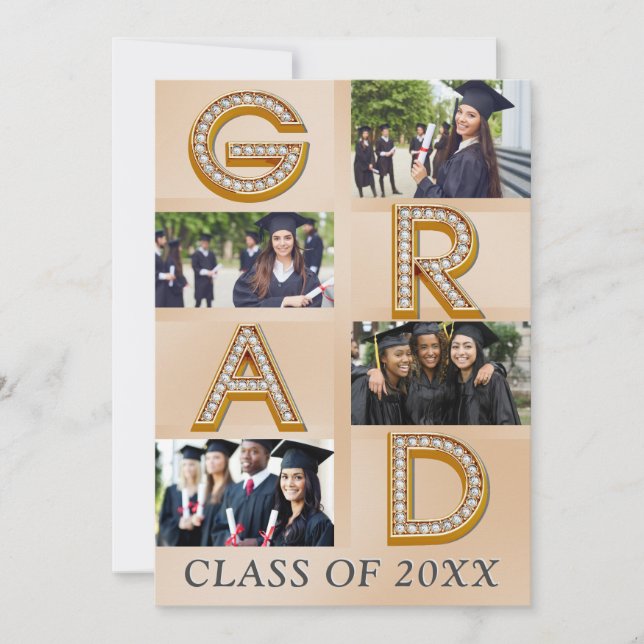 Faire-part Bold Modern Gold Photo Collage Classe de graduatio (Devant)