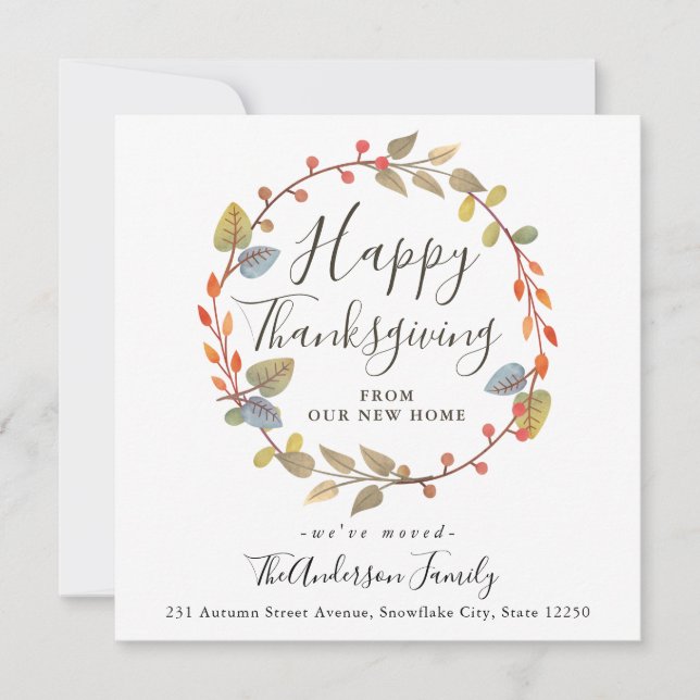 Faire-part Bon thanksgiving Automne Wreath Holiday Moving (Devant)