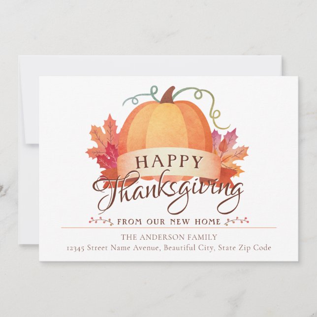 Faire-part Bon thanksgiving Nouvelle adresse Citrouille d'acc (Devant)